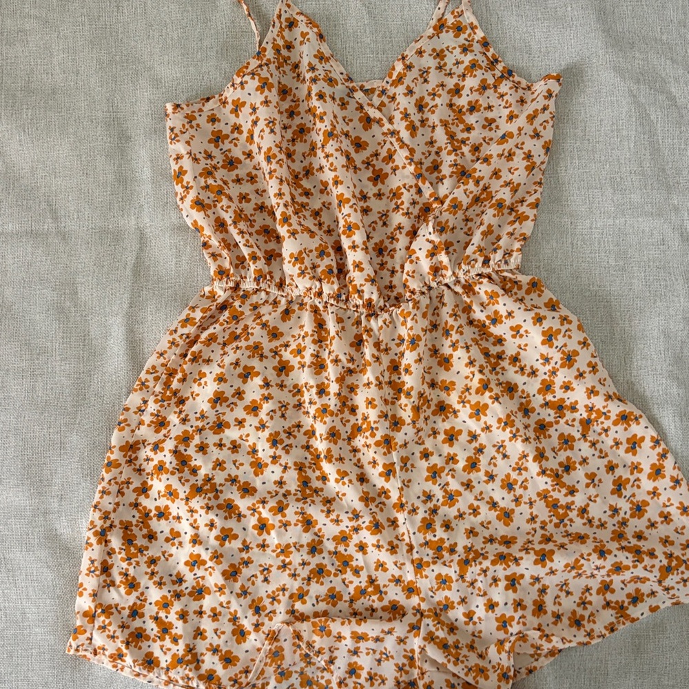 SHEIN Floral romper  with Orange and Blue Accents